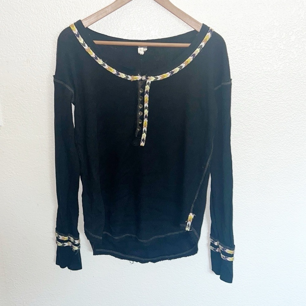 Free People We The Free Classic Rainbow Knit Thermal Cotton Henley Long Sleeve